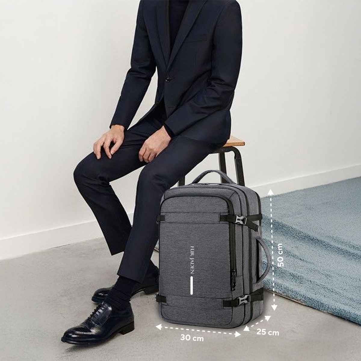 Fur Jaden Grey 38 L Weekender Travel Laptop Backpack | 15.6 inch Padded Laptop Sleeve