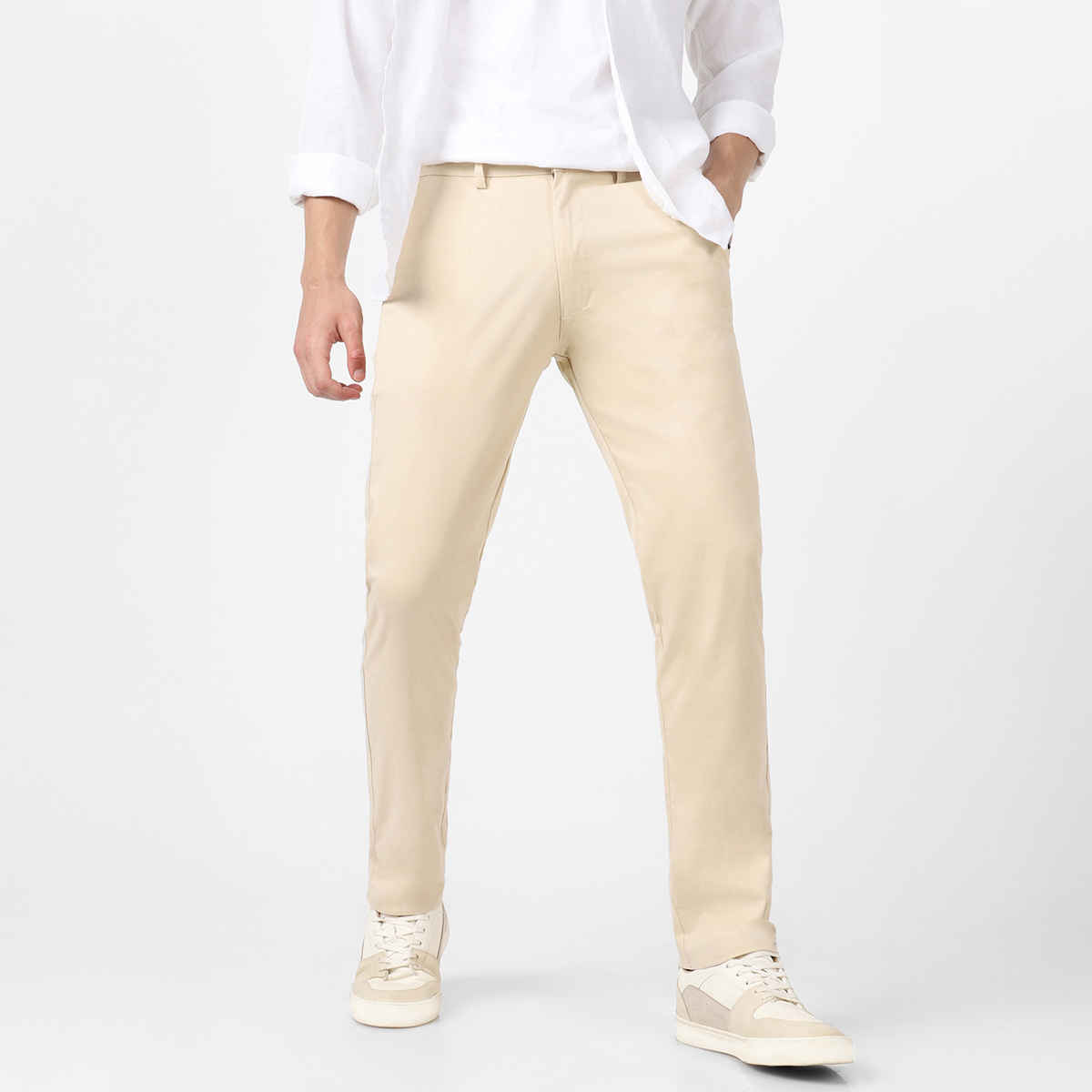 Urbano Fashion Men's Chinos Trousers Cotton Slim Fit Casual Stretch | Cream | 36