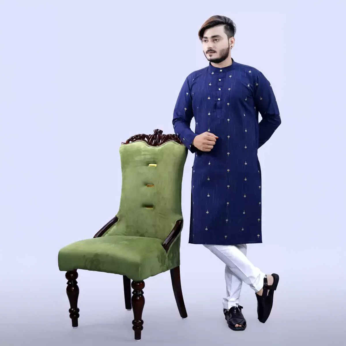Tibra Collection Men Kurta - Navy | Cotton Blend | L