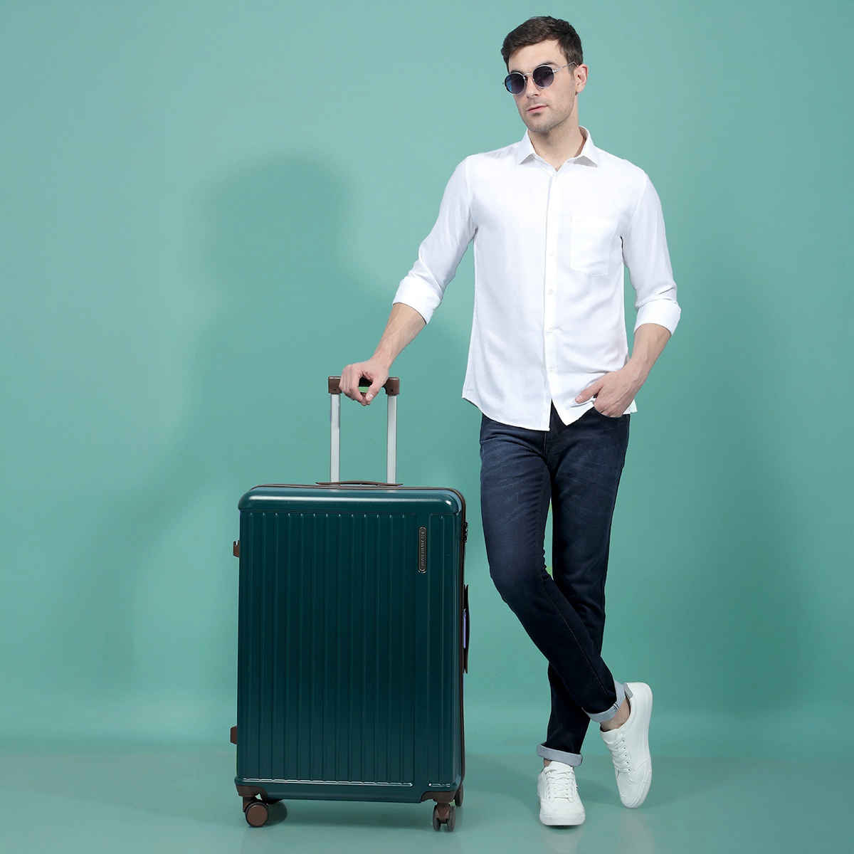 Move-Meant Travel Fun Large Suitcase Olive | PolycarbonateTrolley | 8 Wheels | Number Lock - 75 cm