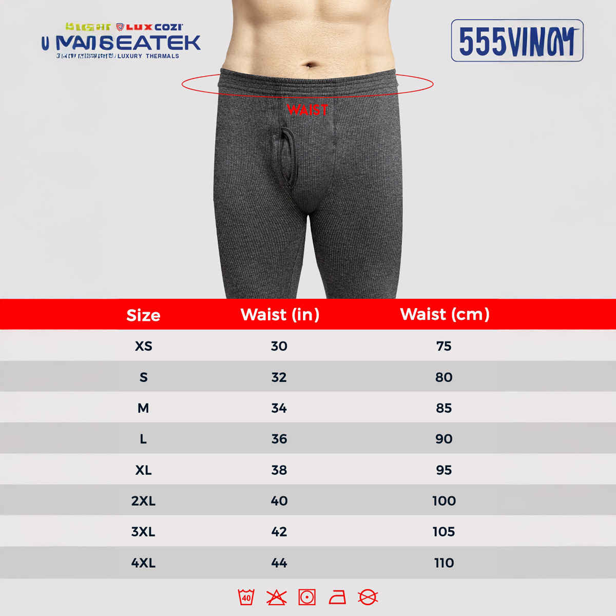 Lux Cozi Men's Heatek Thermal Comfort, Stretchable & Super Warm Trouser | Black Melange-85