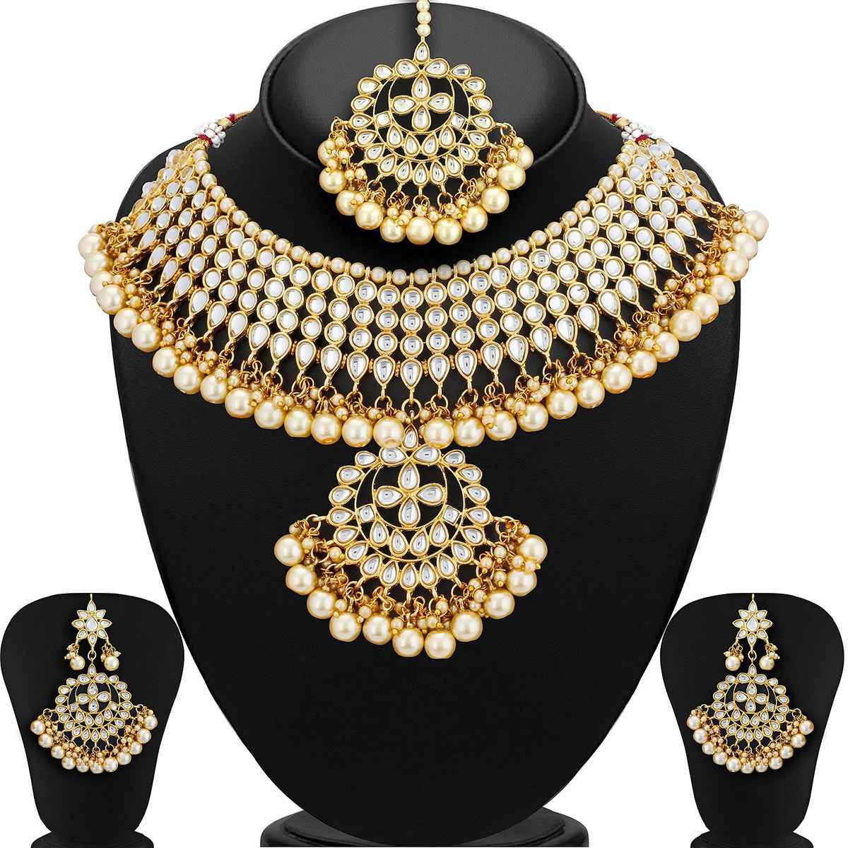 Sukkhi Trendy Kundan Gold Plated Pearl Choker Necklace Set For Women