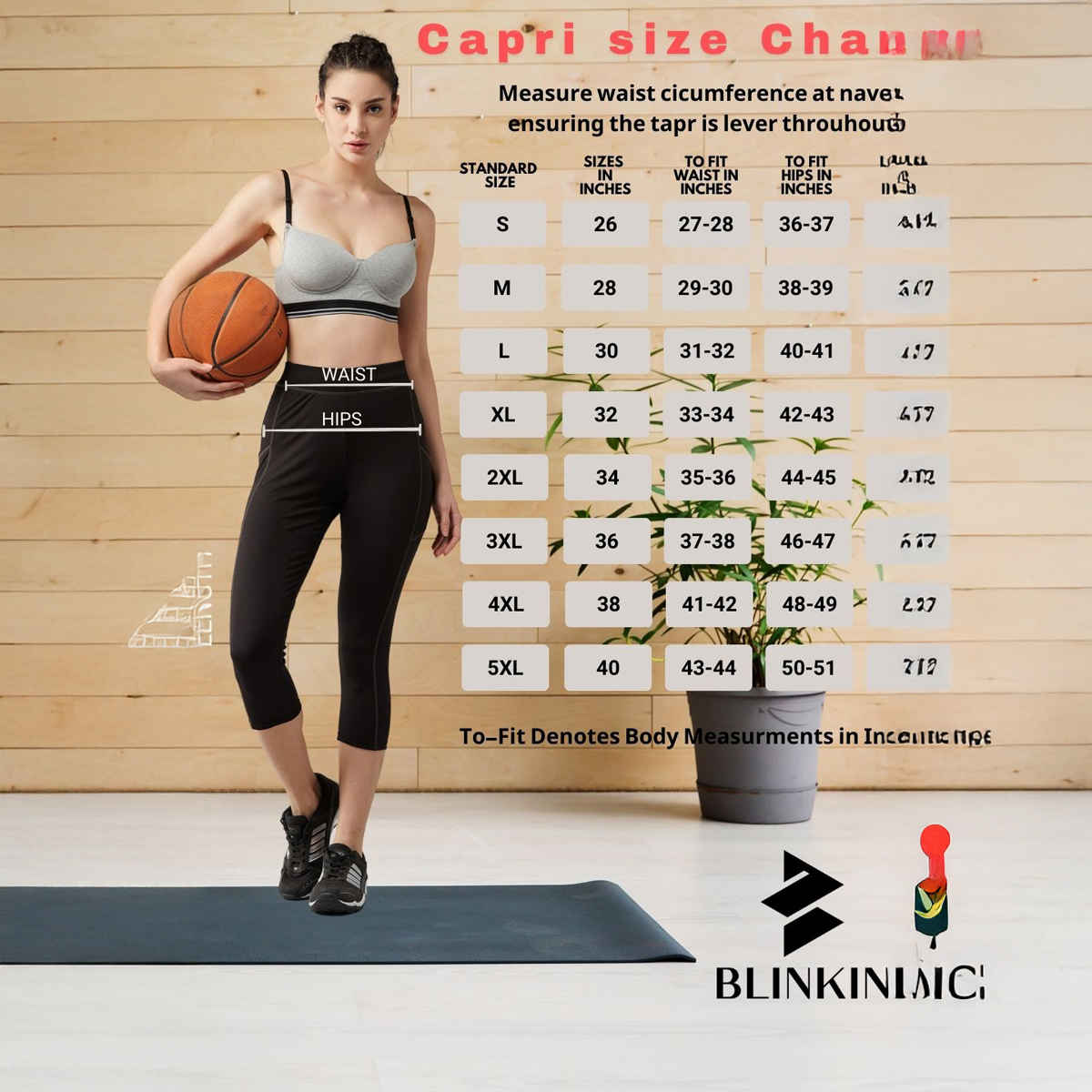 Blinkin Women's 3/4 Gym Tights - Black | Grey | With Side Pockets | Perfect For Yoga | L