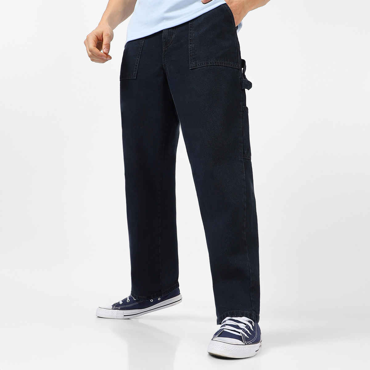 Urbano Fashion Men's Dark Grey Baggy Fit Carpenter Cargo Jeans With 6 Pockets Non-Stretchable-30