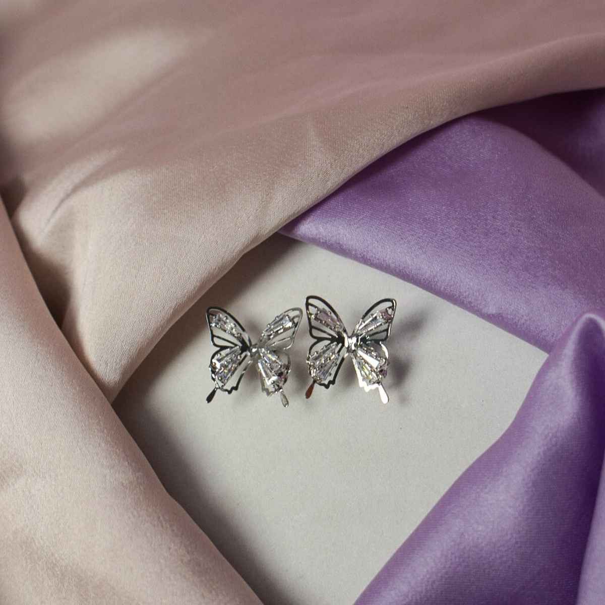 SALTY Diamond Butterfly Stud Earrings for Women and Girls| Anti-Tarnish | Silver