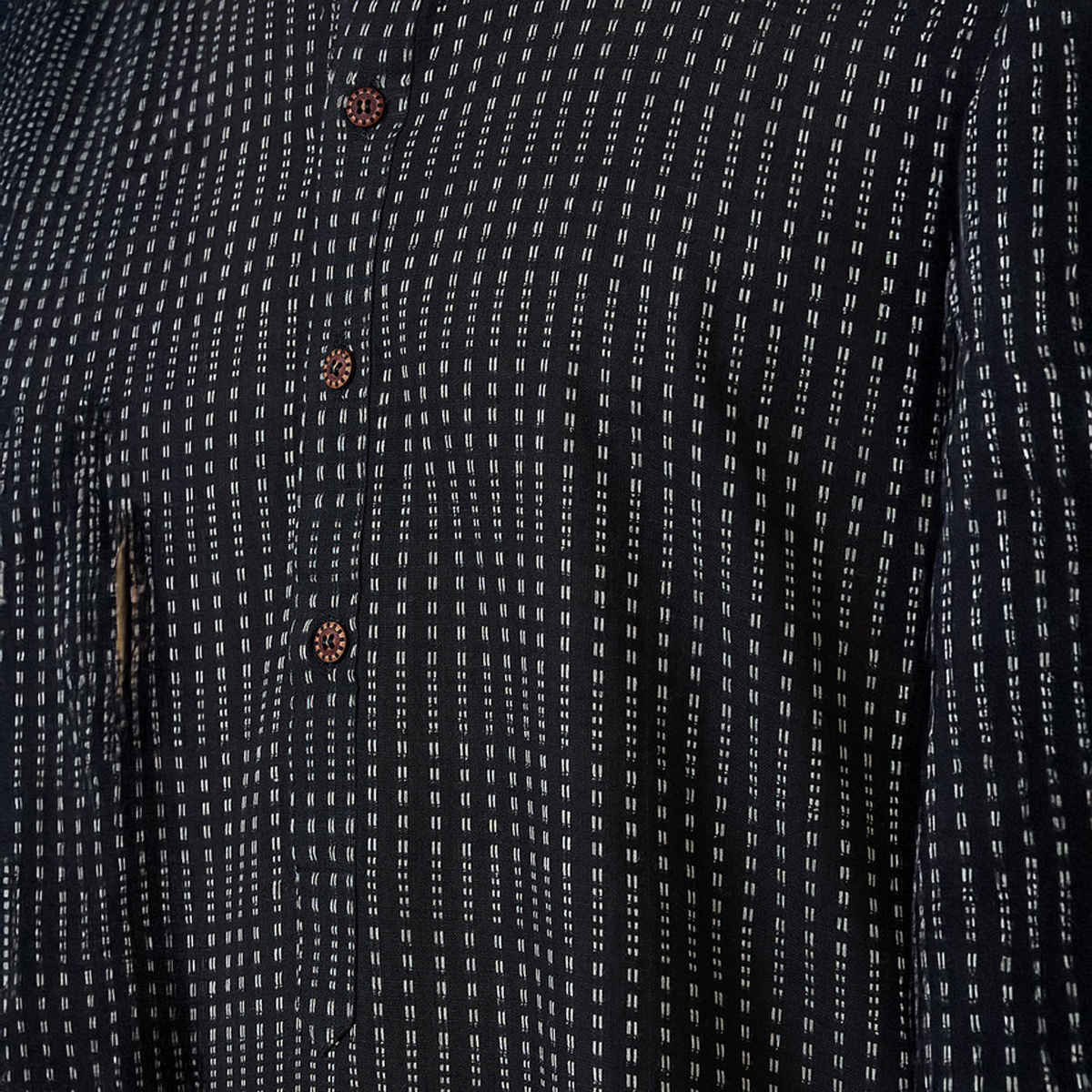 Ethnix by Raymond Men's Fit Pure Cotton Full Sleeve Folded Collar Short Kurta | Black - M