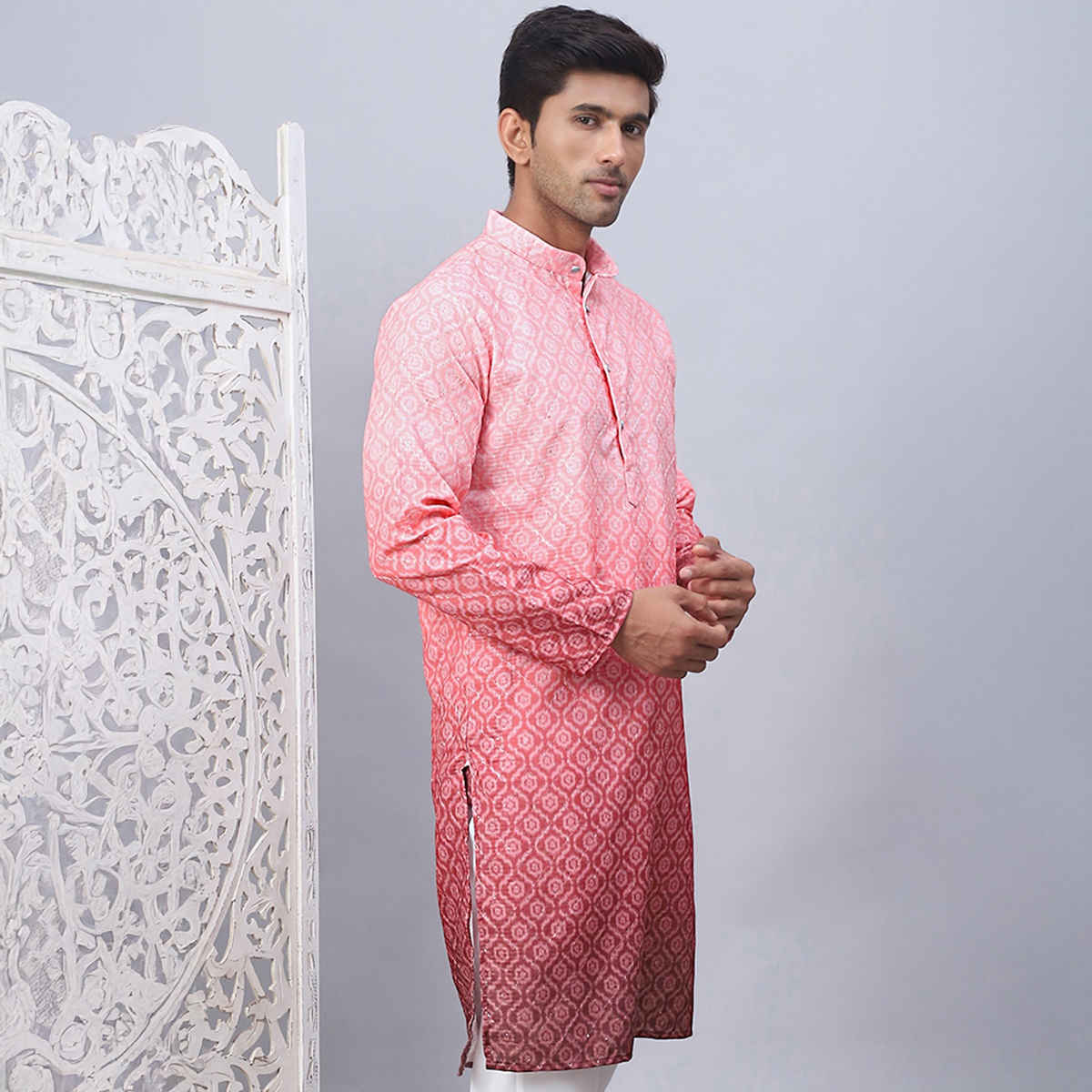 Jompers Men's Kurta | Ko 5074 | Coral - XL