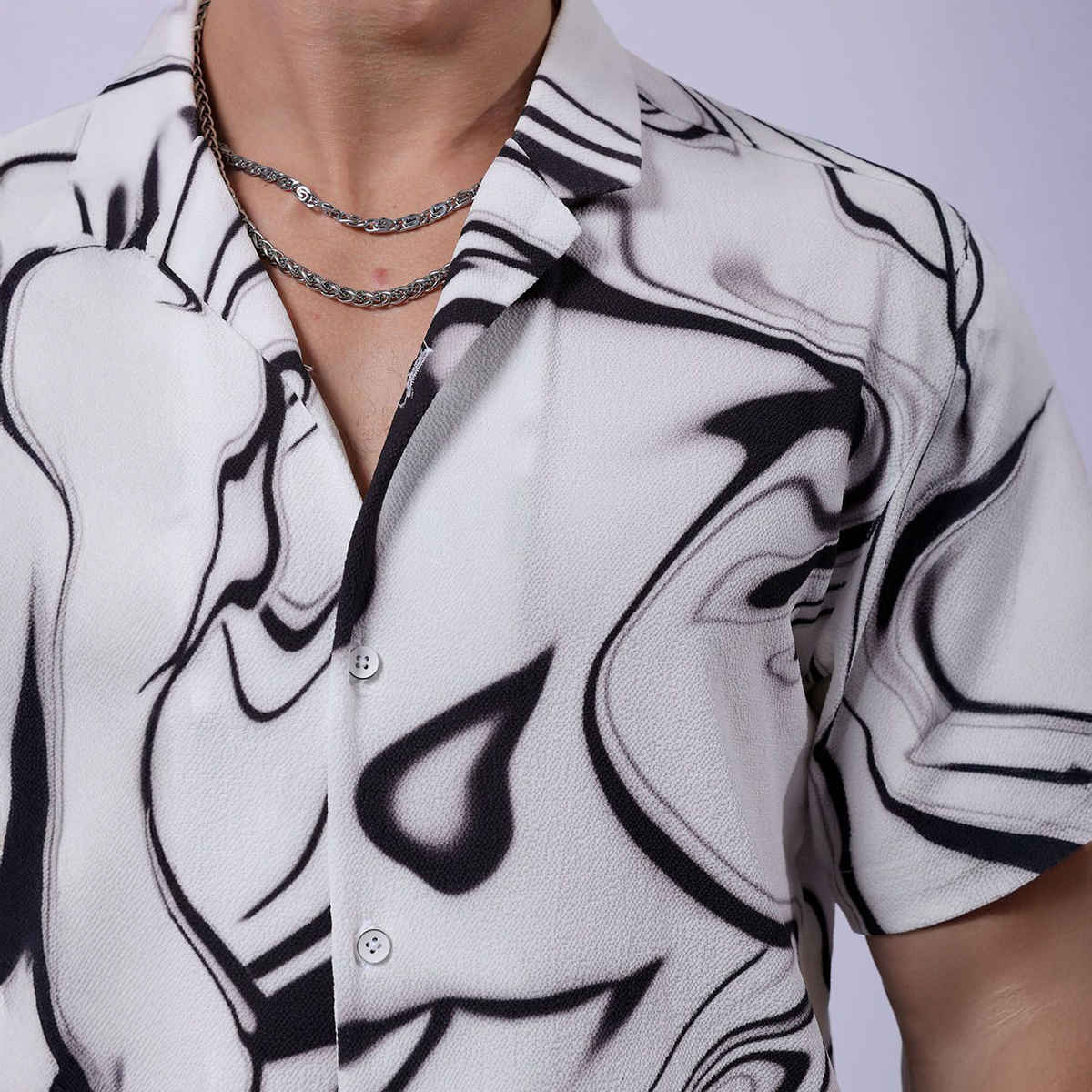 The Indian Garage Co Men's Relaxed Fit Abstract Print Resort Half Sleeve Shirt | White - L