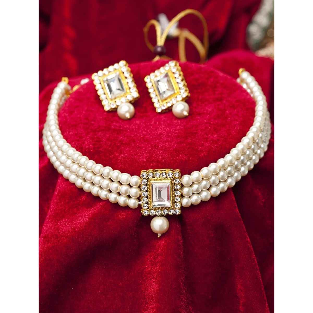 Shining Diva Fashion Latest Stylish Choker Traditional Pearl Necklace Set for Women | A12287s