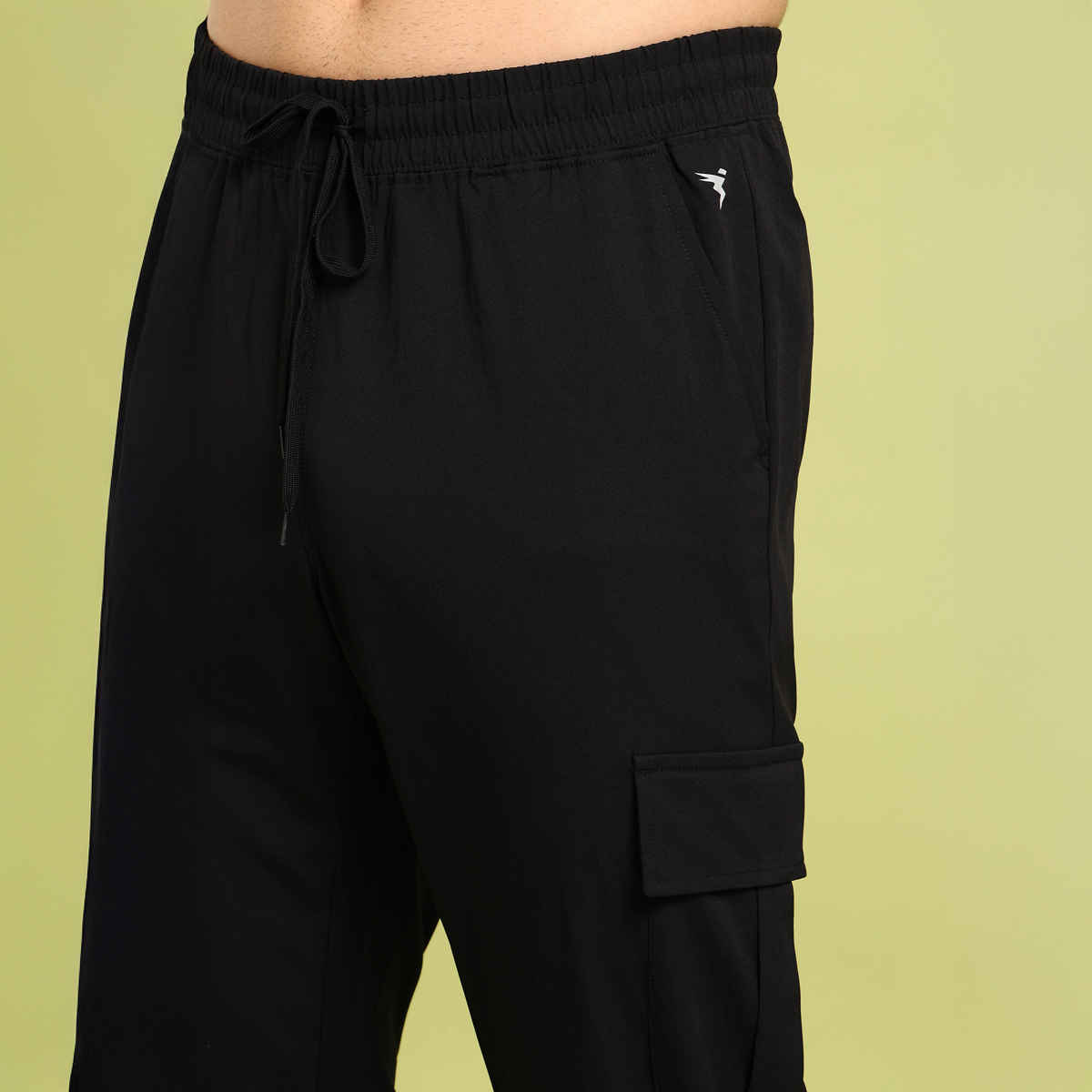 Technosport Men Poly Solid Relax Fit Sports Cargo Trackpants with TS FLEXI | Black | 2XL