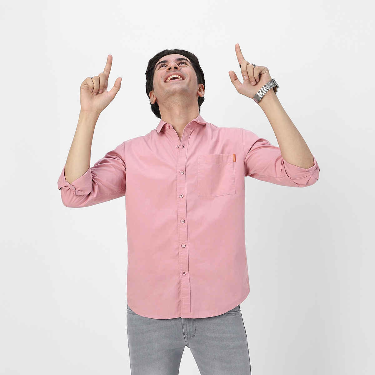 Urbano Fashion Men's Regular Fit Casual Solid Full Sleeve Cotton Shirt | Pink - M