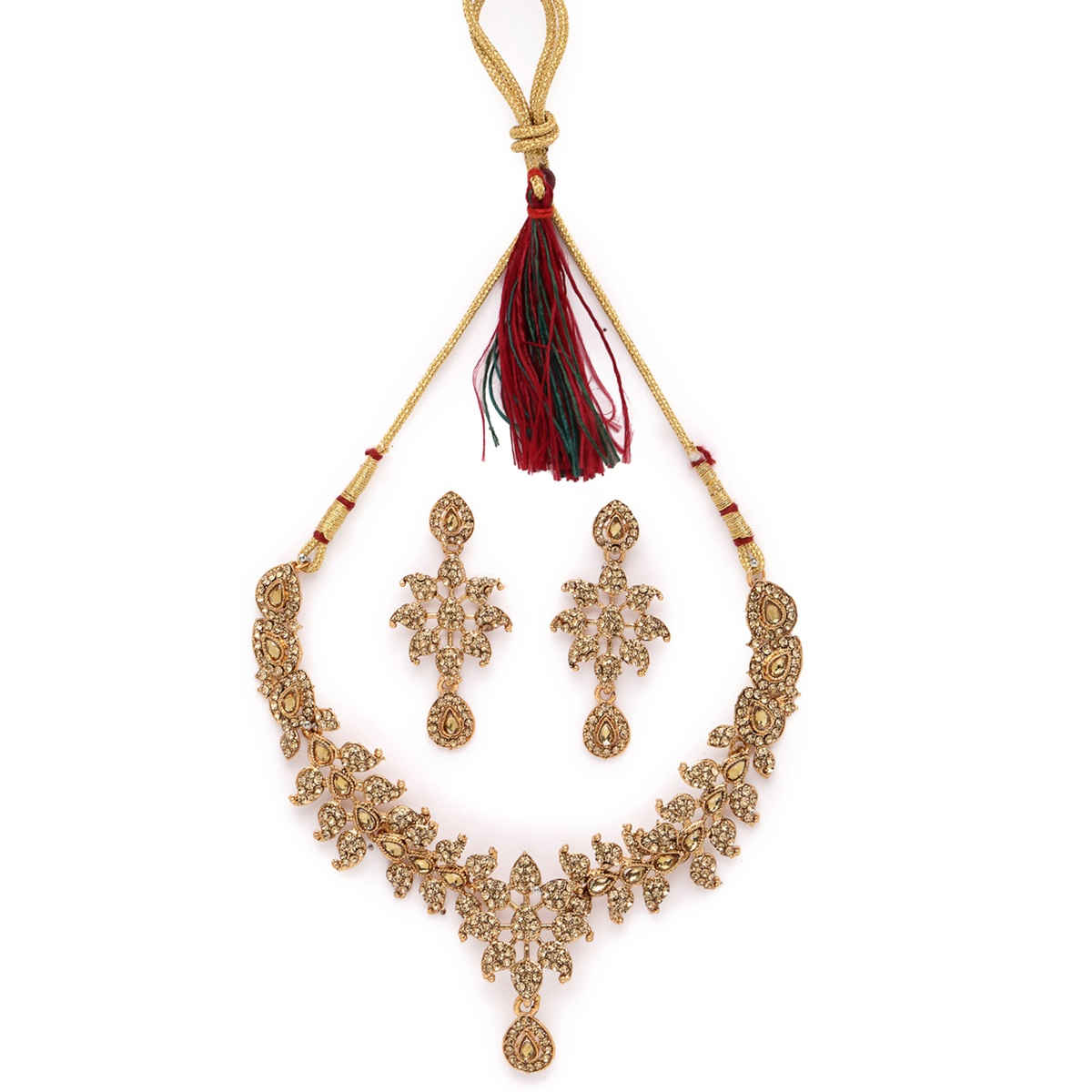 Sukkhi Smashing Gold Plated Ad Stone Collar Bone Necklace Set & Earring Set for Women