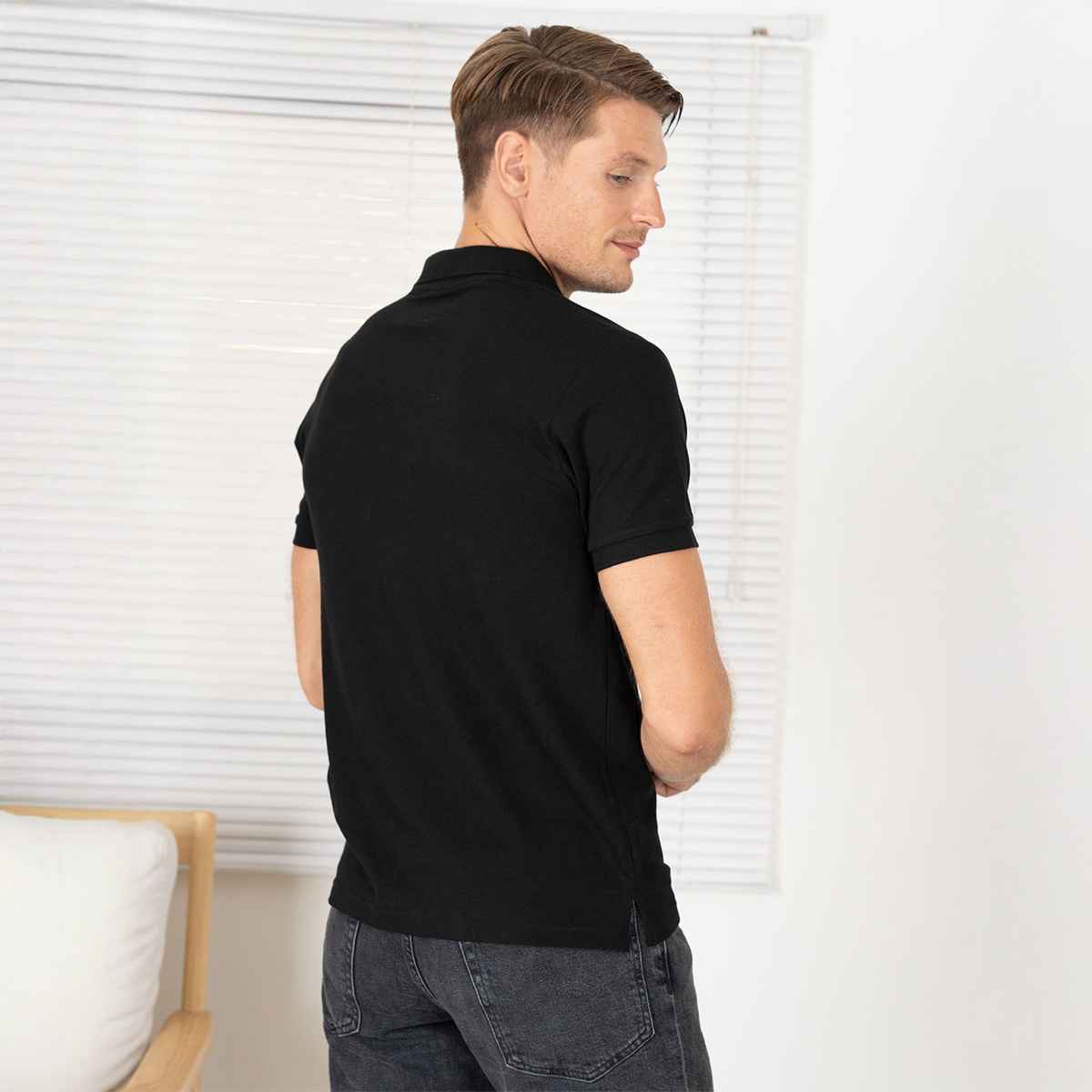 Lux Cozi Men's Solid Cotton Polo T-shirt | Black - M