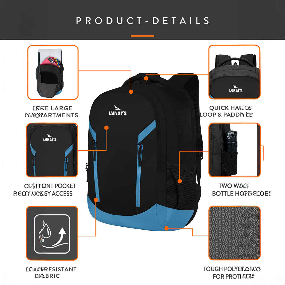 Lunar's Unisex Polyester 48 L Laptop Backpack | Black and Blue