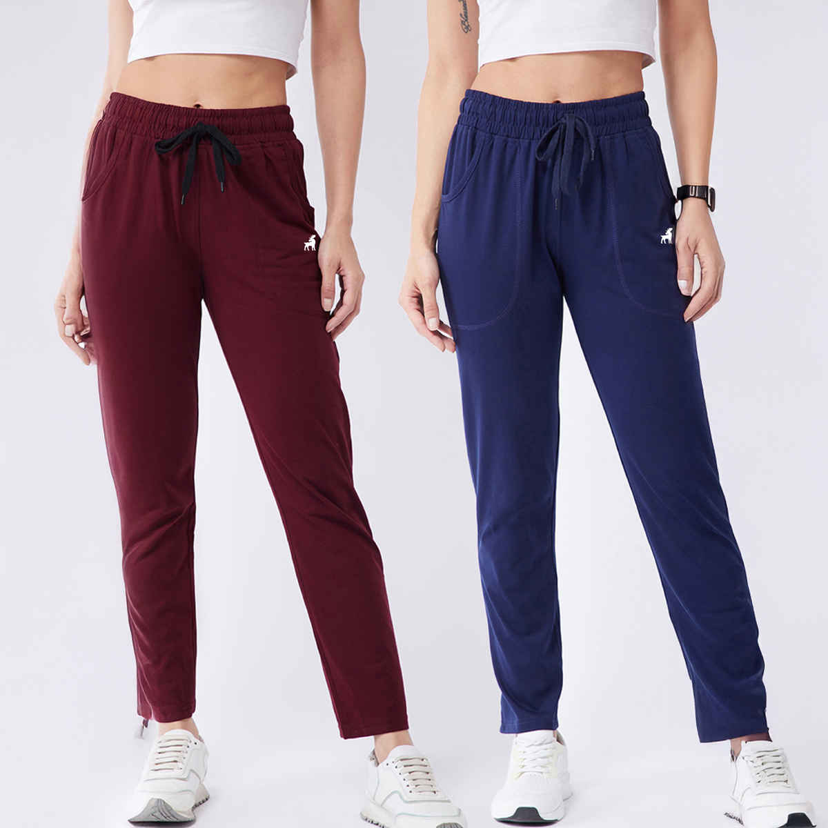 Modeve Women's Cotton Blend Solid Track Pant for Summer | Navy and Wine | XL