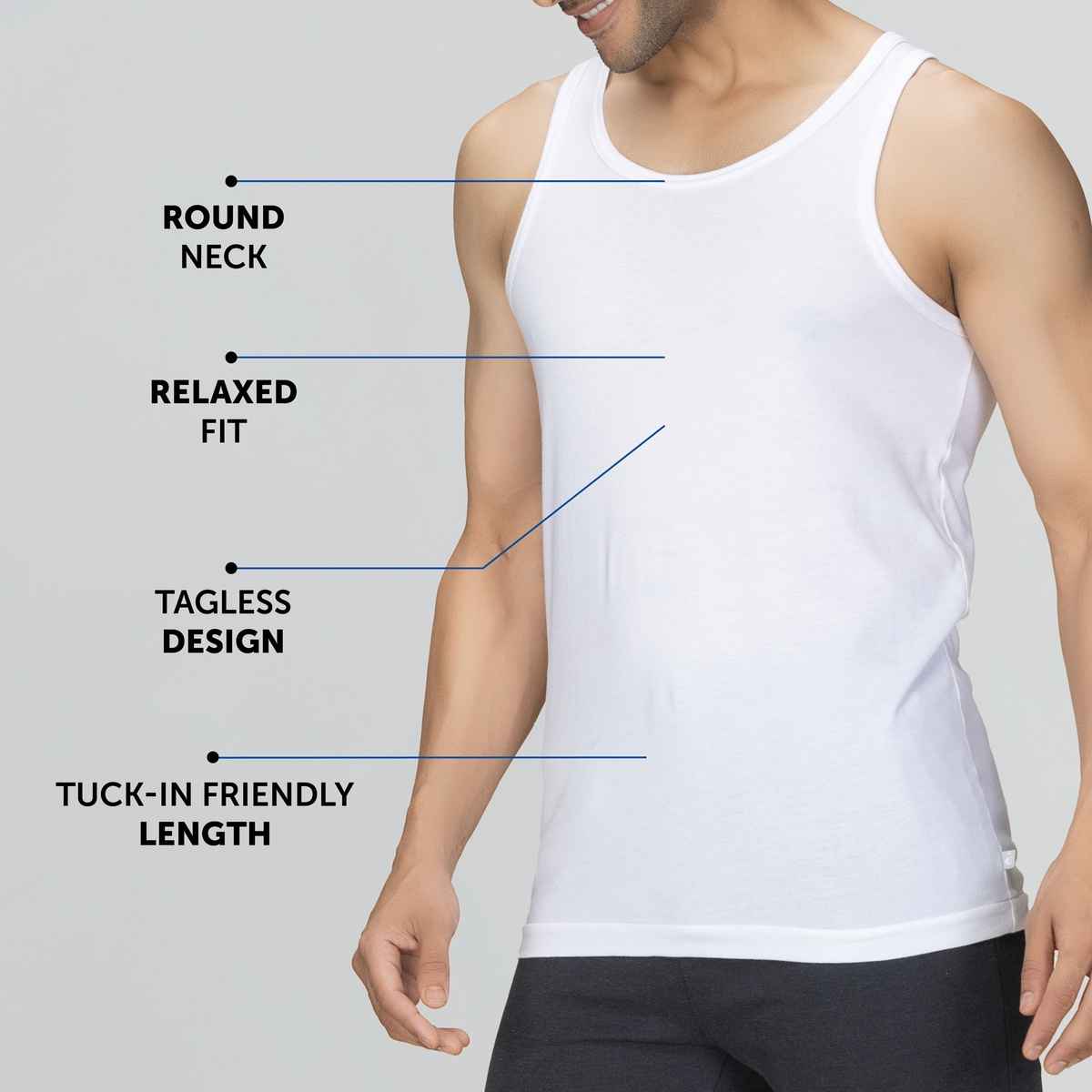 XYXX Men's Cotton Solid Vests Pack of 2, Polar White| S