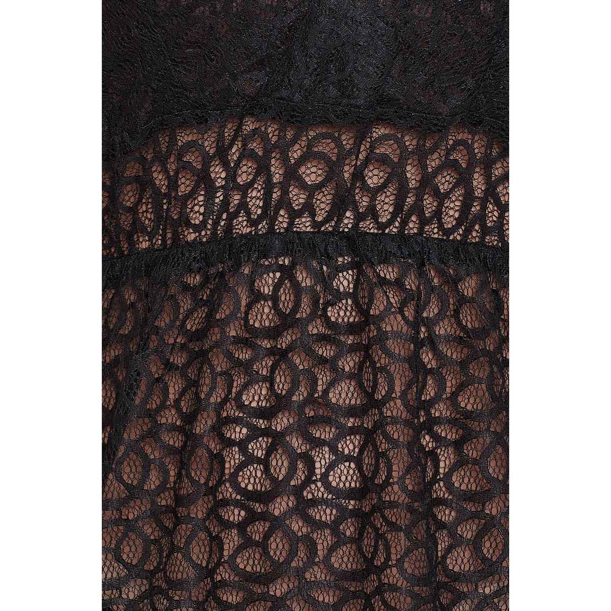 Clovia Sheer Babydoll with Matching G-String in Black - Lace | NS1300D13 | Black | L