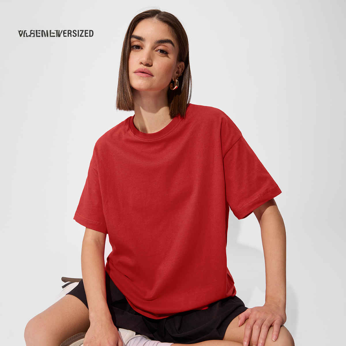 The Souled Store Women's Solids Rouge Red Oversized T-shirt | Red - XL