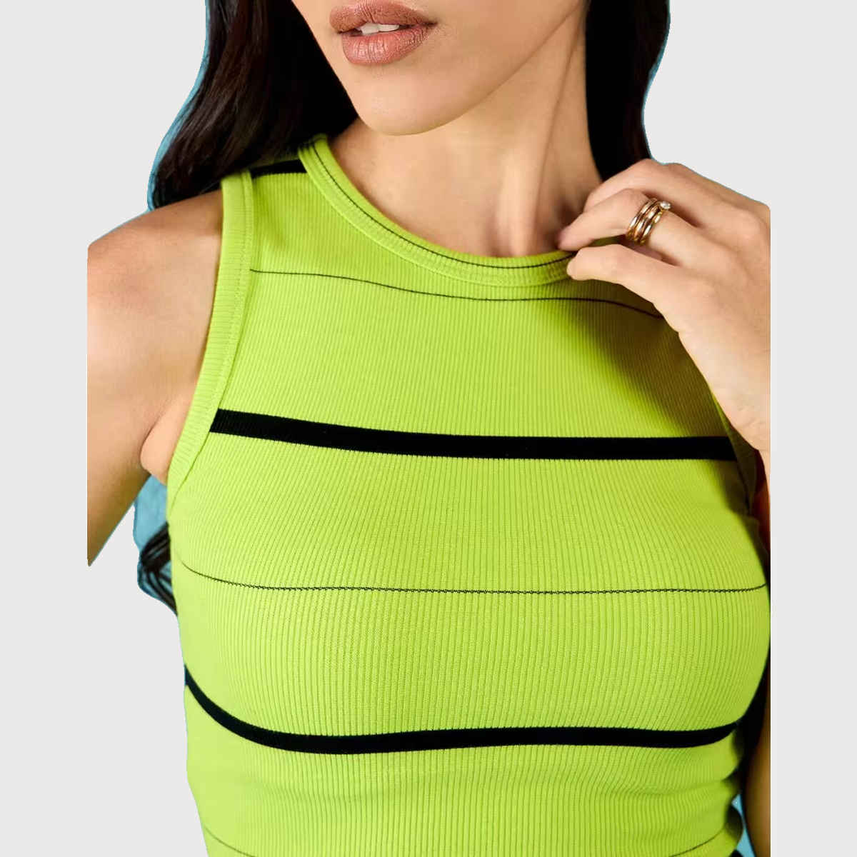 Uptownie Women's Stretchable Ribbed Sleeveless Crop Top | 120018862 | Green | M