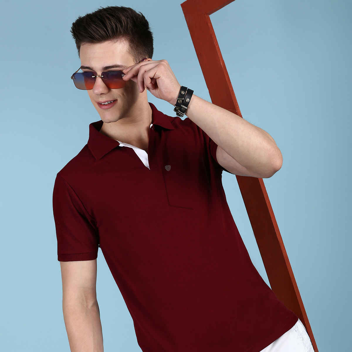 Lux Cozi Men's Solid Cotton Polo T-shirt with Pocket | Maroon - XXL