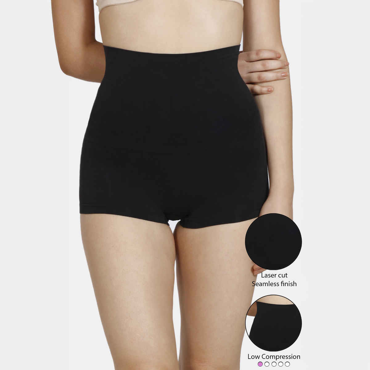 Zivame Women's Tummy Control Midwaist Boyshort | Black - S