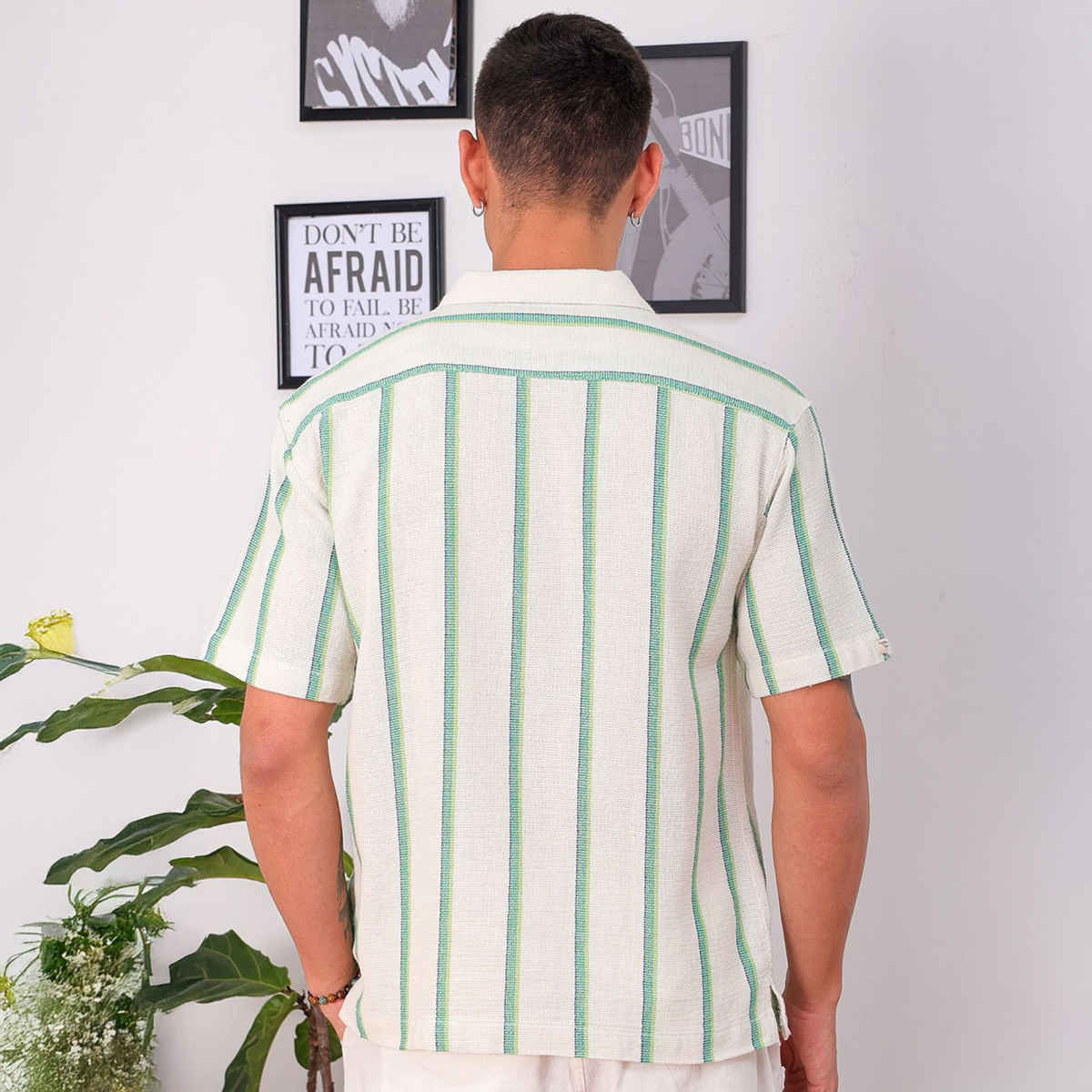 The Indian Garage Co Men's Relaxed Fit Striped Casual Shirt | Cream | L