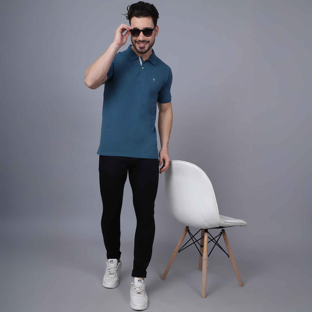 Cantabil Men's Polo Collar T-shirt | Blue - M