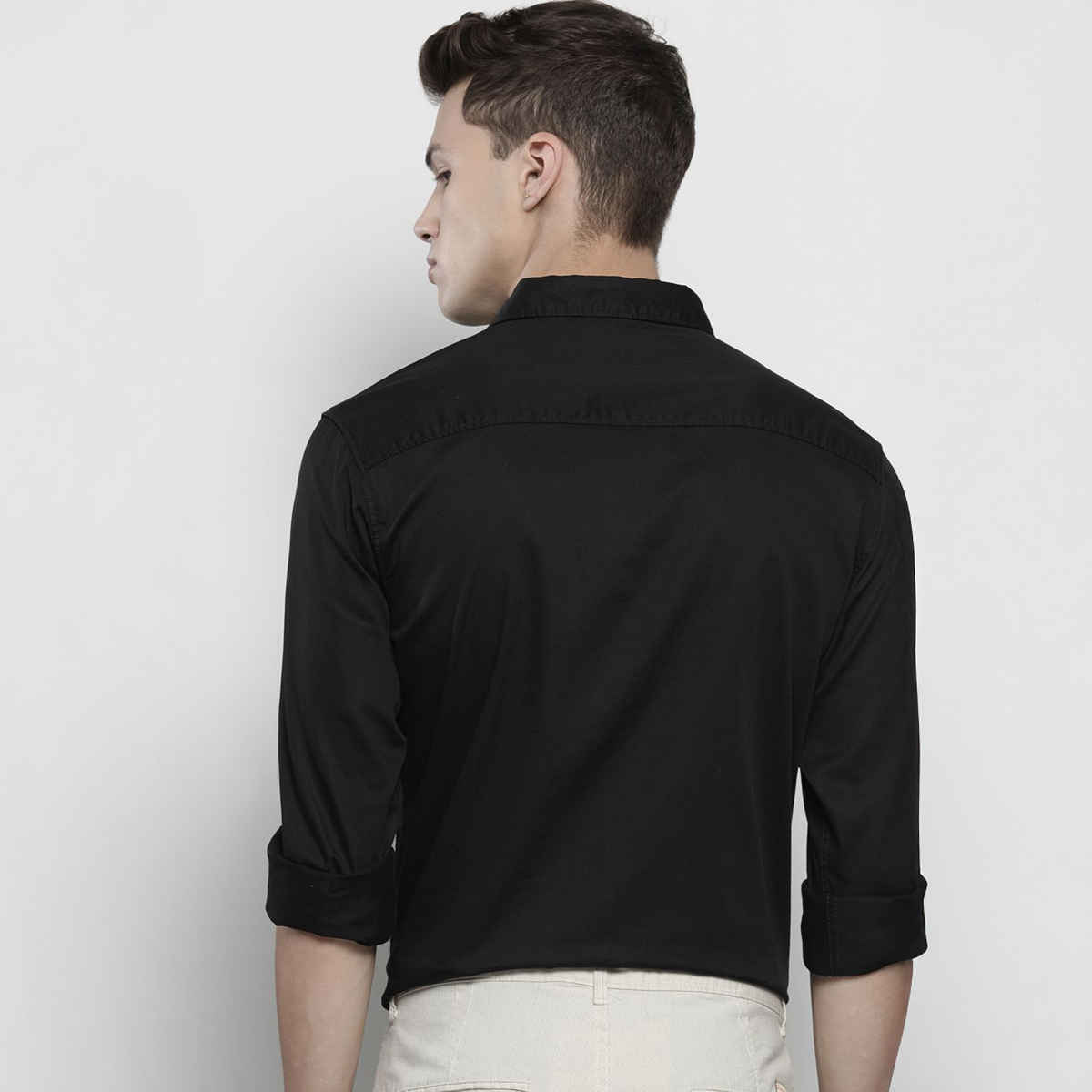 The Indian Garage Co Men's Regular Fit Solid Formal Shirt | Black - L