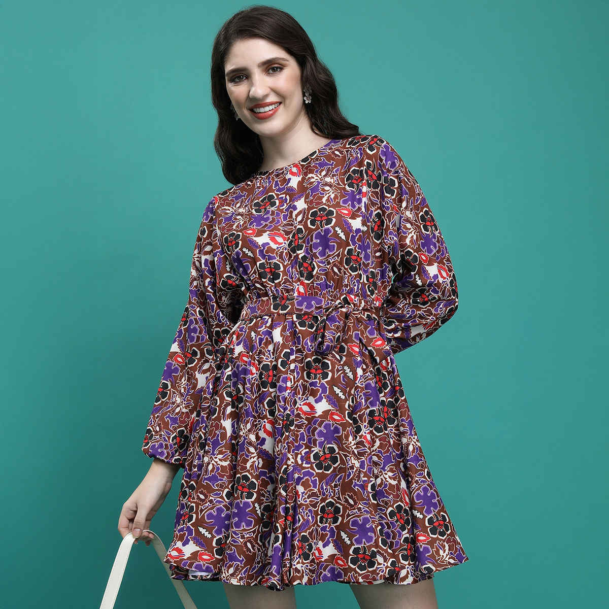 Ketch Women's Floral Printed Tie-Up Fit & Flare Dress | Multicolor - XL