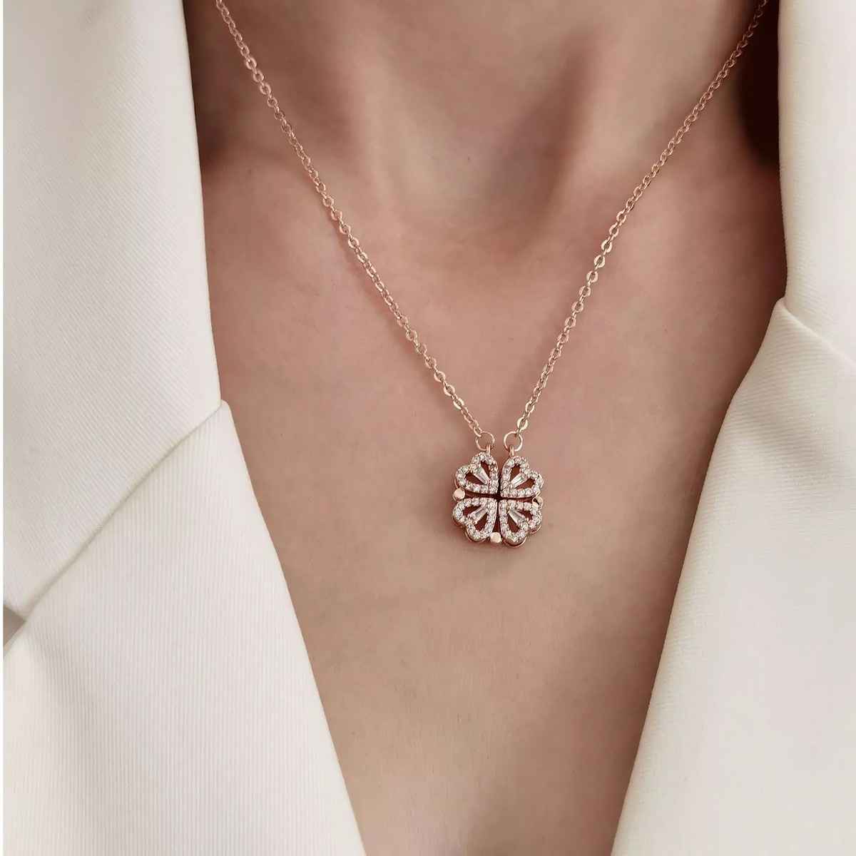 Fashion Frill Women's Heart Design Megnetic Revolve Pendant Chain Rose Gold Onesize