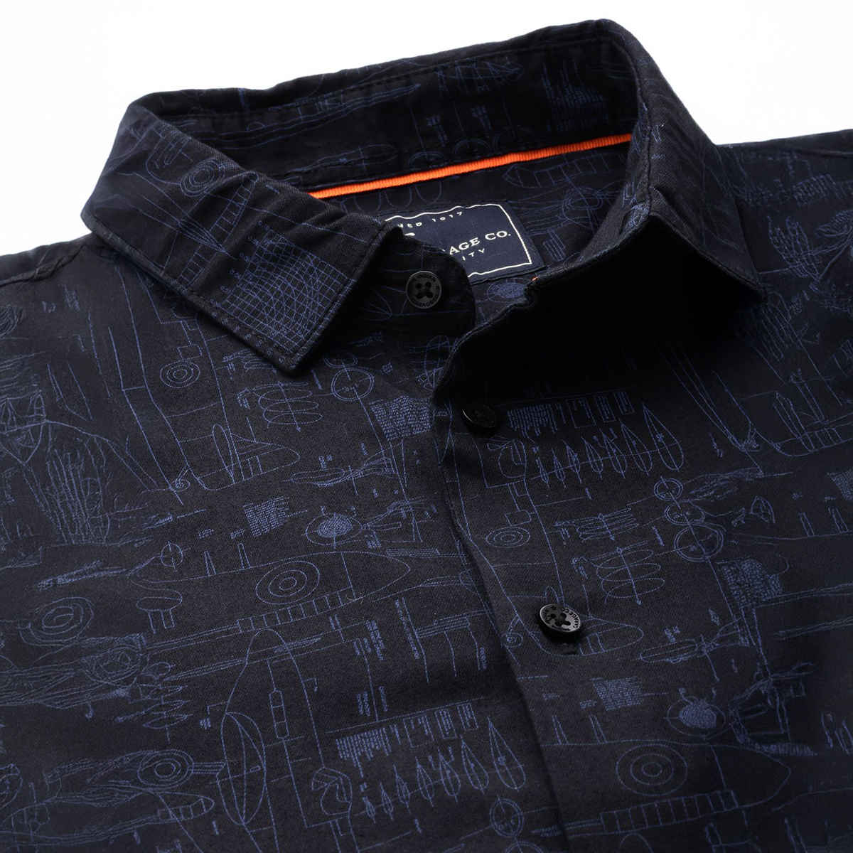 The Indian Garage Co Men's Slim Fit Abstract Print Casual Shirt | Black - M