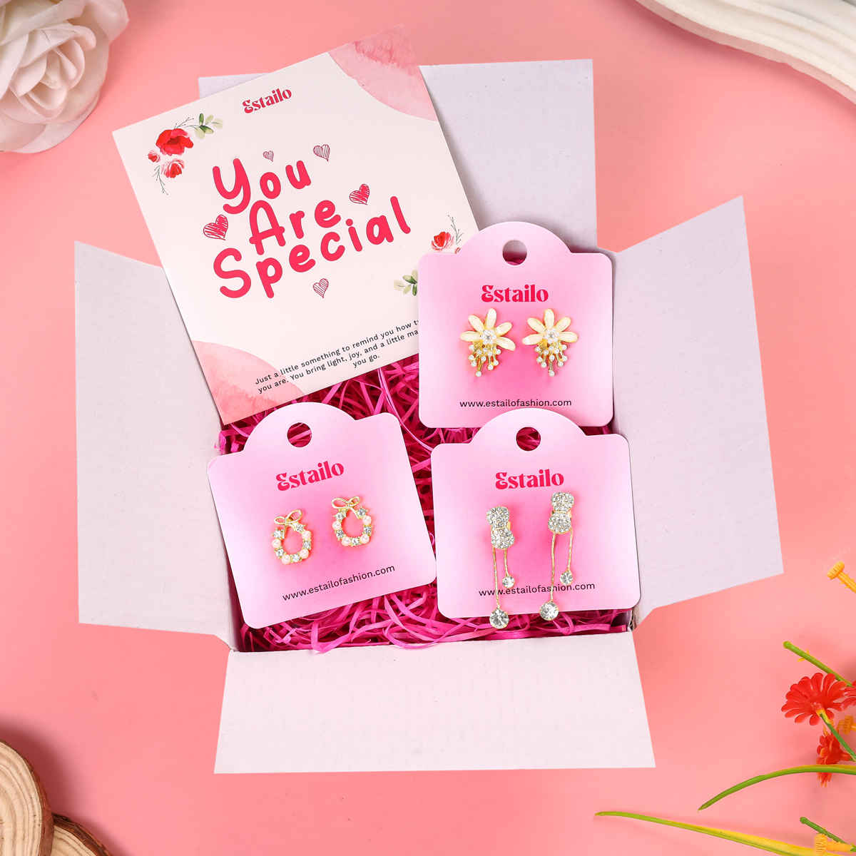 Estailo Fashion 3-Pair Earring Combo Pearl Drop, Party & Bow | Women's Day