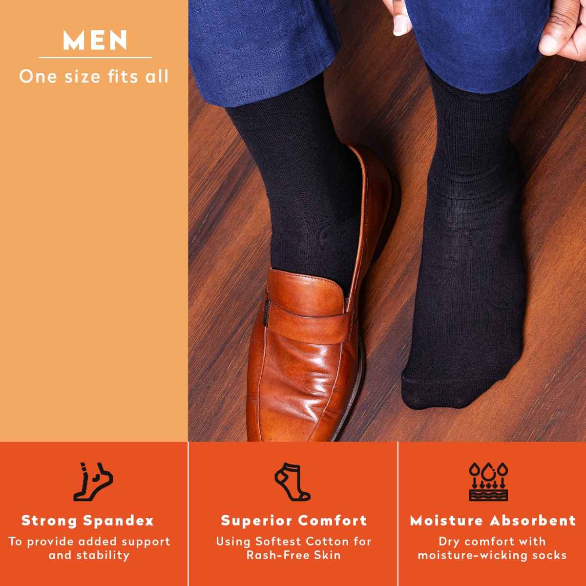 Supersox Men's Solid Combed Cotton Socks | Black - Free Size