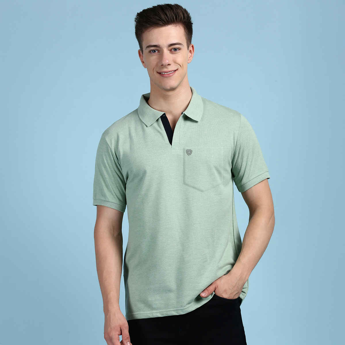 Lux Cozi Men's Solid Cotton Polo T-shirt with Pocket | Mint Green - XL