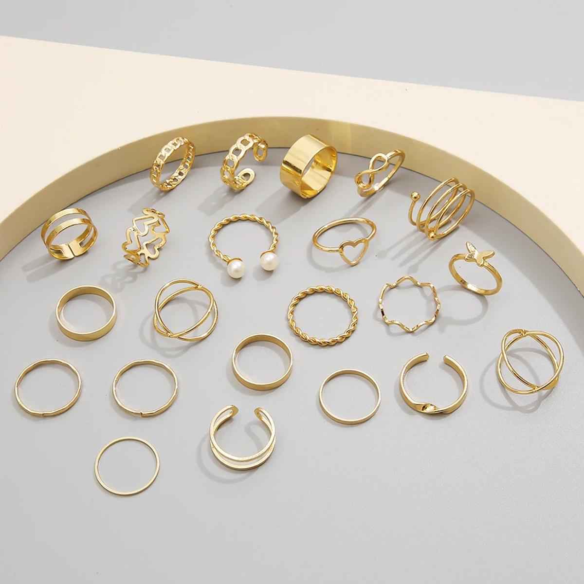 Jewels Galaxy Women Gold-Plated Stackable Finger Rings (1 Pack 22 Pieces)