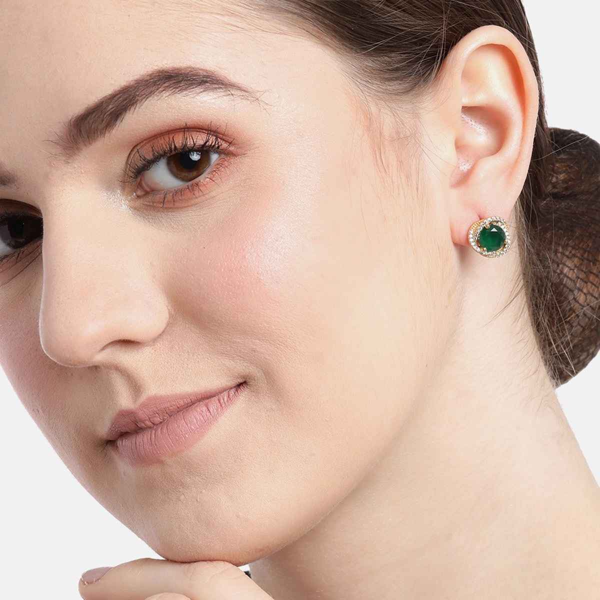 Carlton London 18kt Gold Plated with CZ Glass Bead Stud Earring | FJE4054