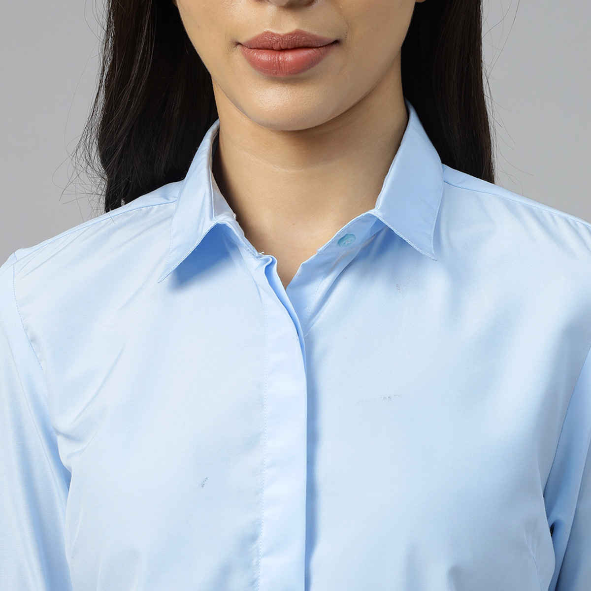 English Navy Women's Solid Regular Fit Polyester Formal Shirt | Sky Blue - S
