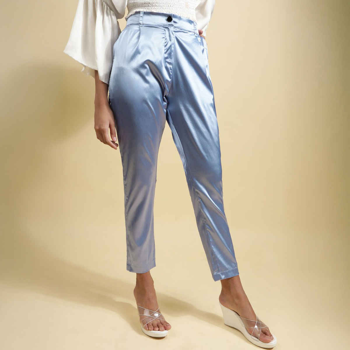 Freehand Women's Casual Tapered Pants - Kentucky Blue | Solid | Regular Fit | 34
