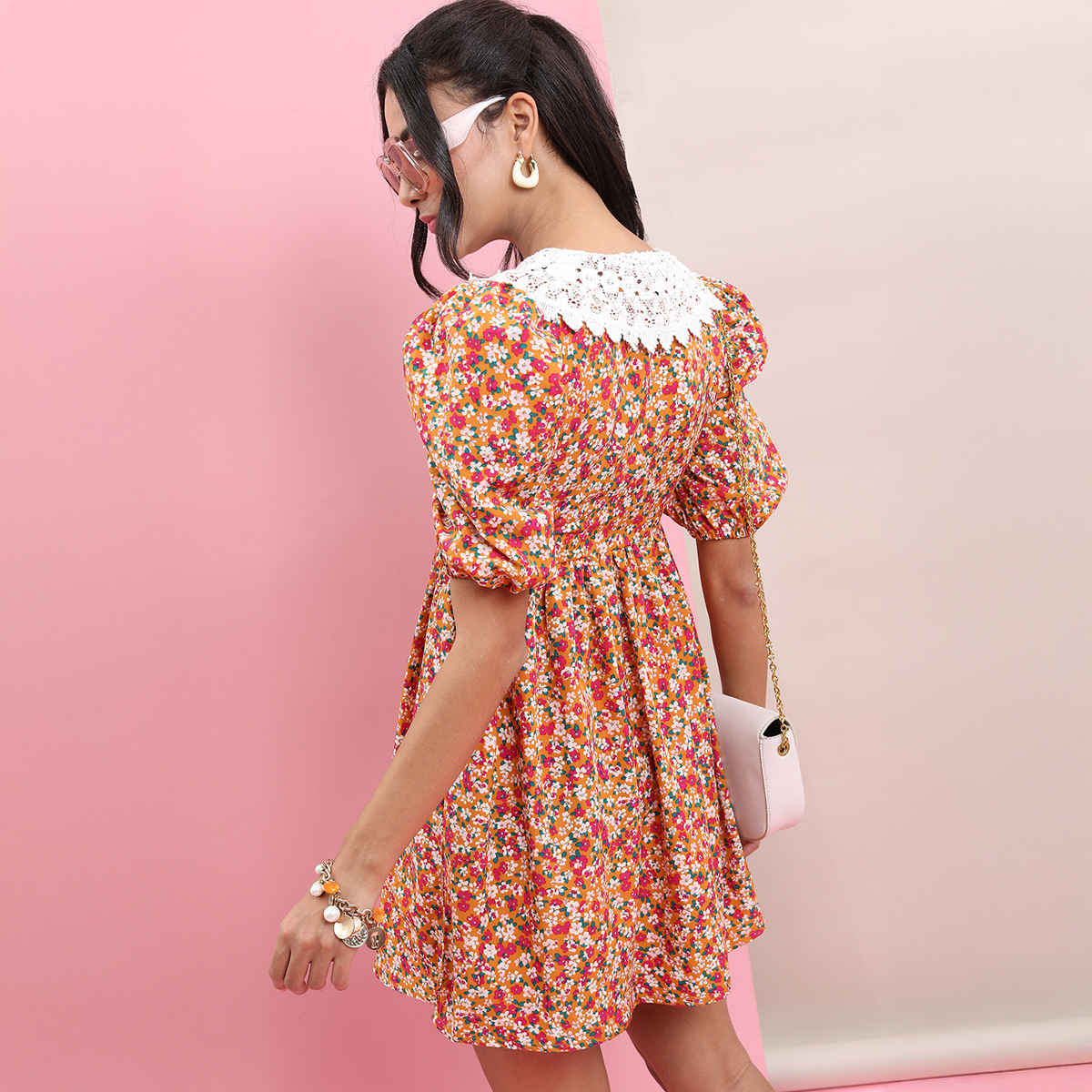 Tokyo Talkies Women's A-Line Mini Dress | Mustard - S