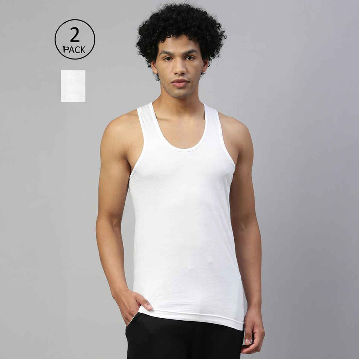Dixcy Scott Originals Men's Round Neck Sleeveless Modern Fit Solid Vest (White-Pack Of 2)