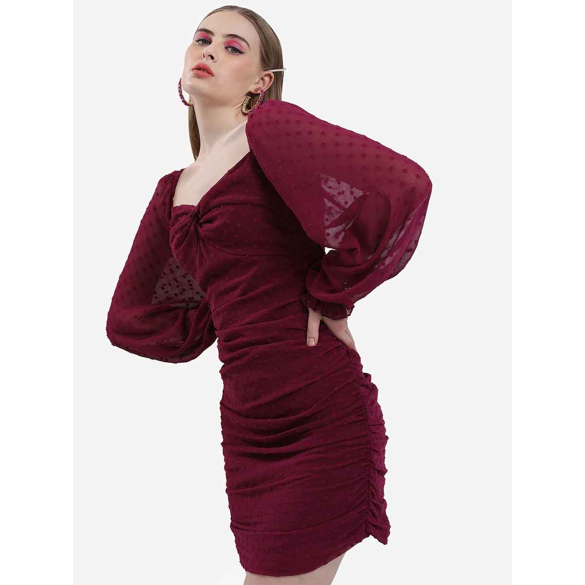 Ketch Women's Self Design Sweetheart Neck Ruched Sheath Mini Dress | Brown - M