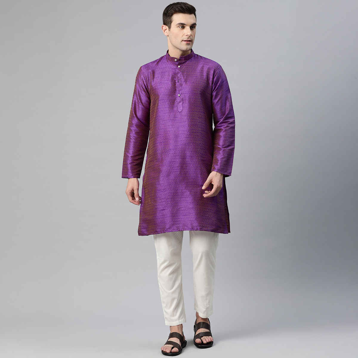 Luxrio Men's Cotton Blend Long Straight Fit Kurta | Purple - 40