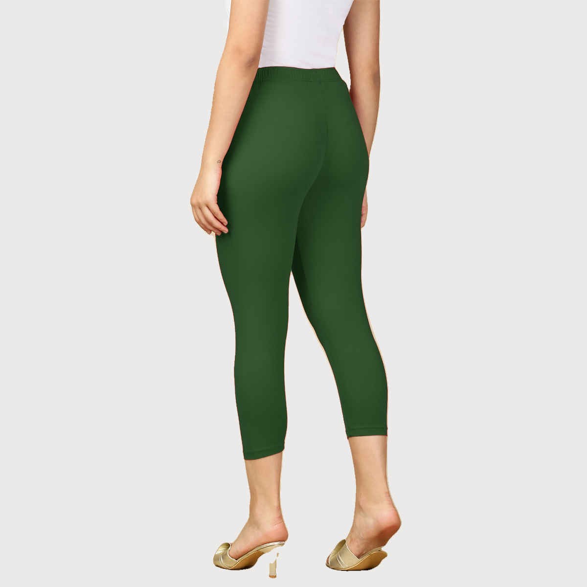 PYNK By Lux Cozi Super Soft 360 Stretch Premium Cotton Capri | Bottle Green | Free Size