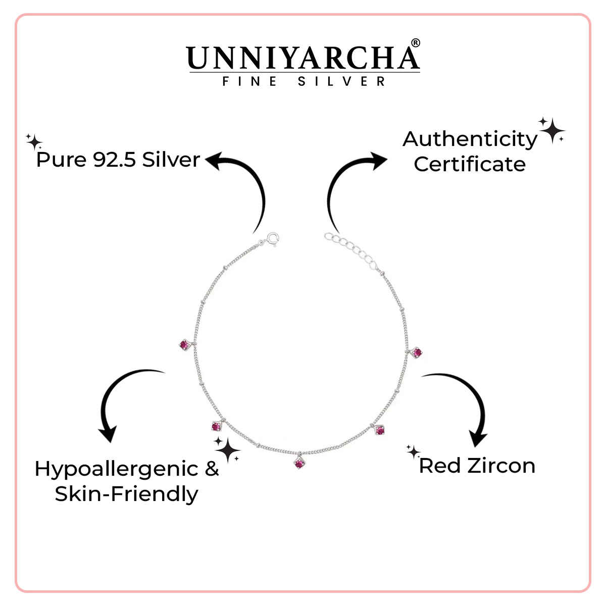 Unniyarcha Red Zircon 92.5 Sterling Silver Anklet