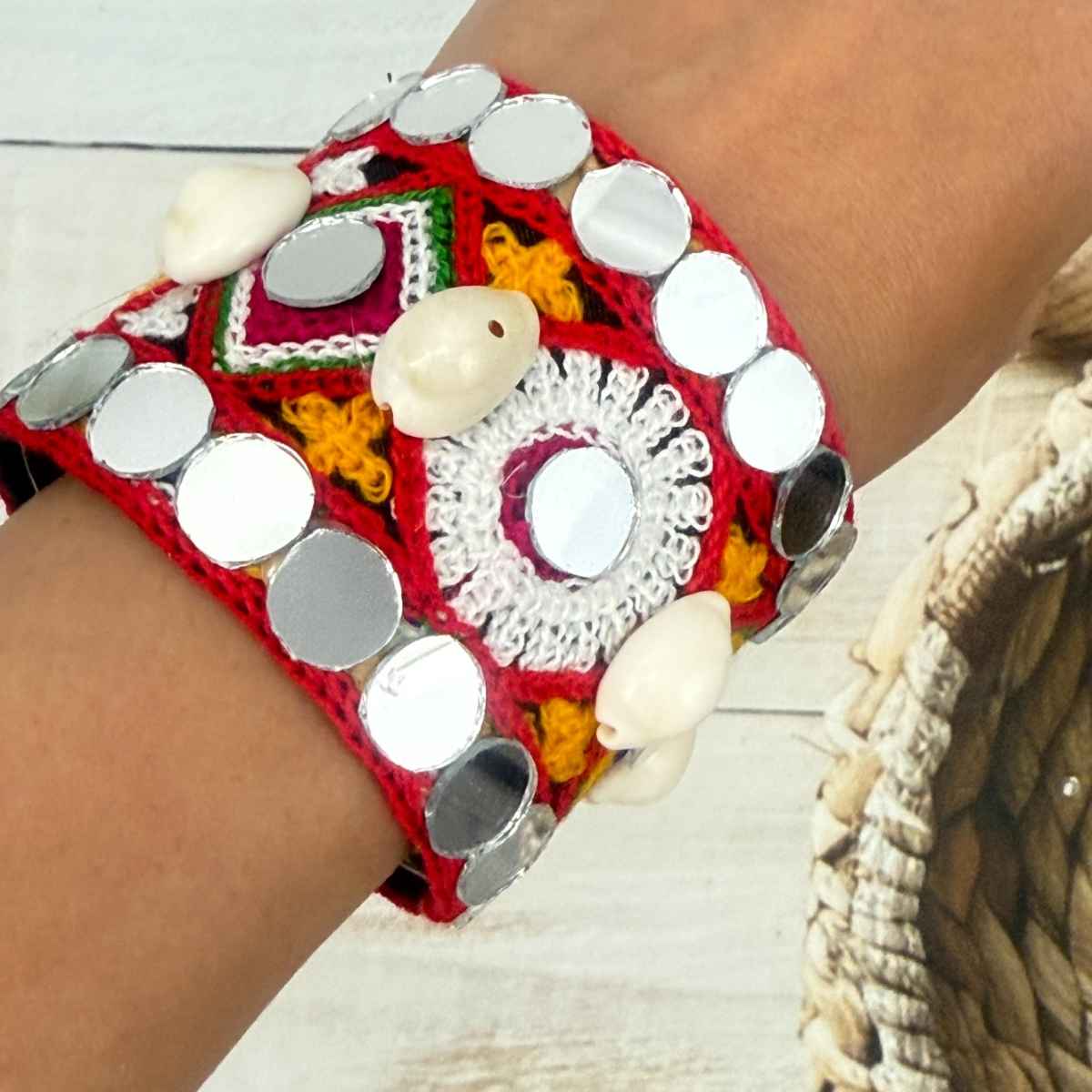 The Opal Factory Thread work Multicolour Flexible Bangle Kada with Mirror work and Cowrie | Free Size