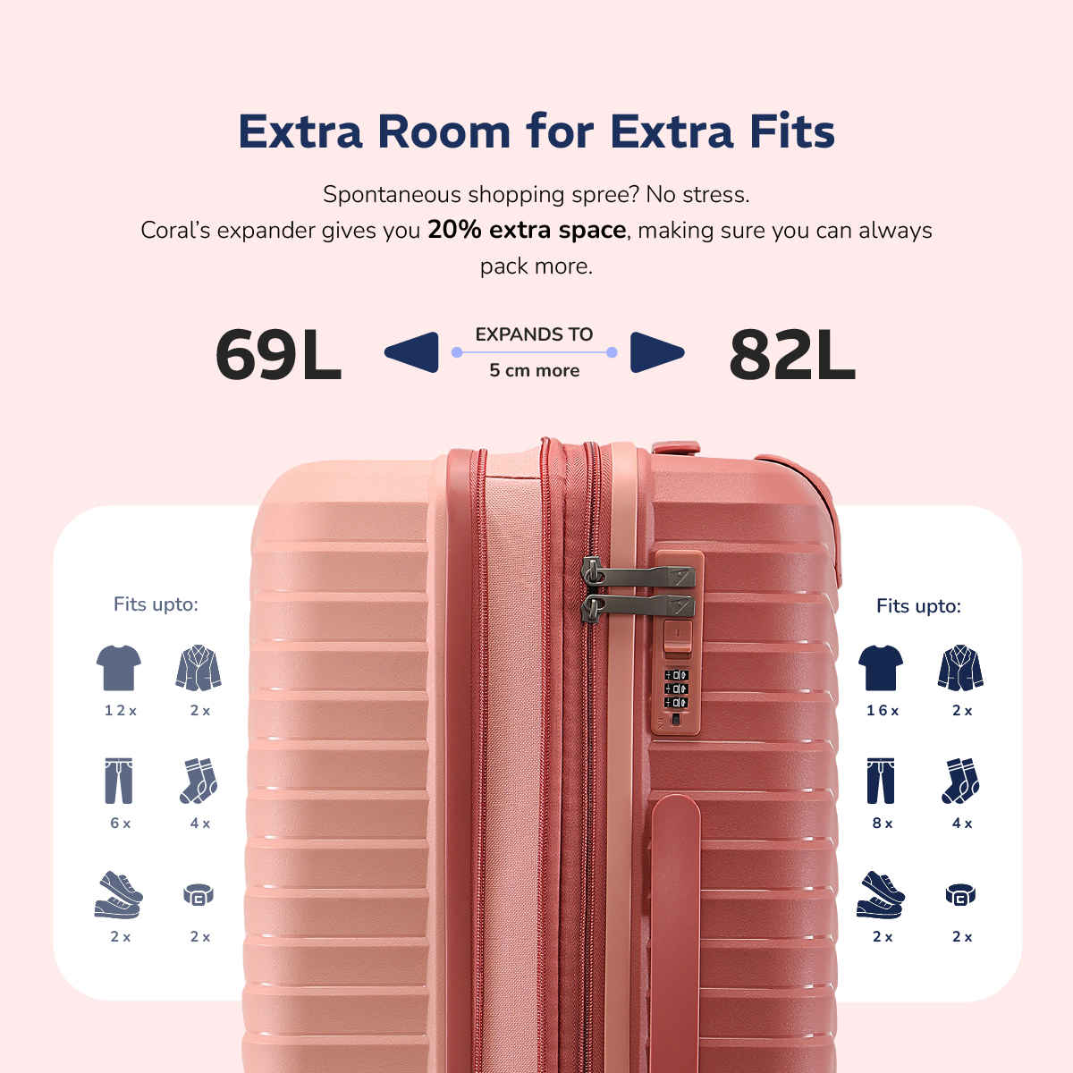 Provogue Coral Hard-Sided PP Medium Check-in Luggage Trolley Bag | Tea Rose- Redwood - 65 cm