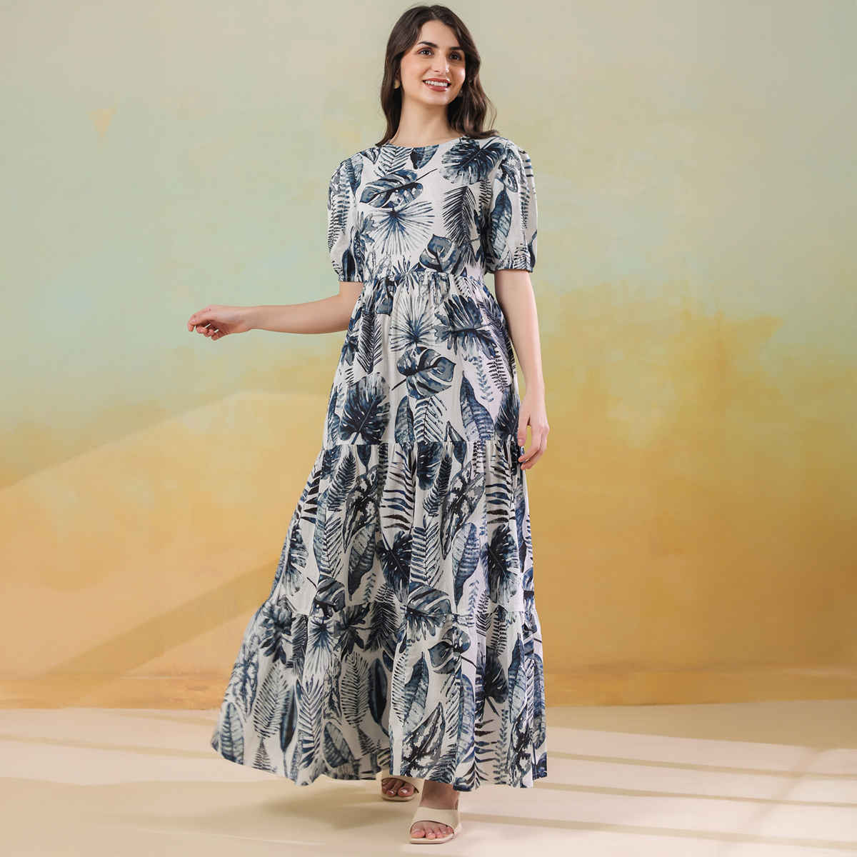 Sanskrutihomes Women's Pure Cotton Dresses | AURA-35 | Blue - XL