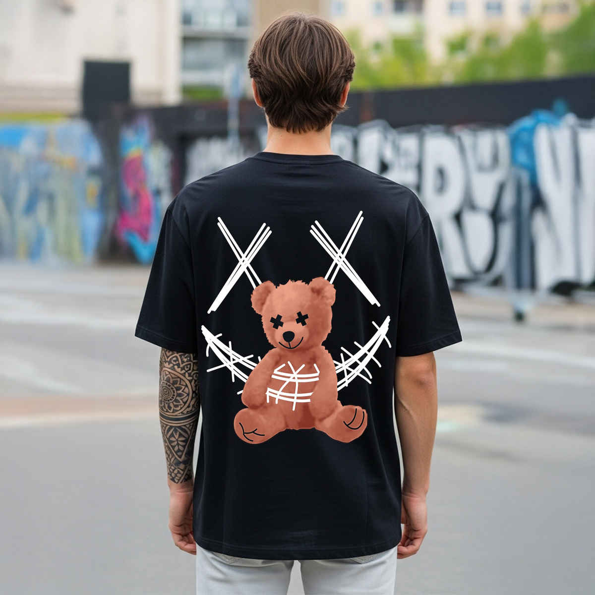 BENNY BROOKS Men's Round Neck half sleeve Oversized T-shirt |AA(ARN)BLACK08 | Black - XL