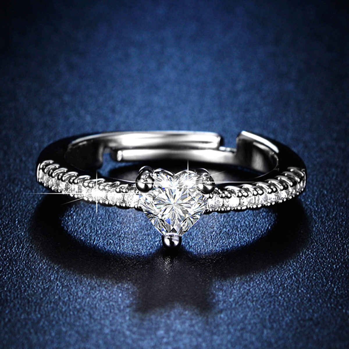 Label She Silver Plated AD Heart Adjustable Ring | LS-RNG-5257