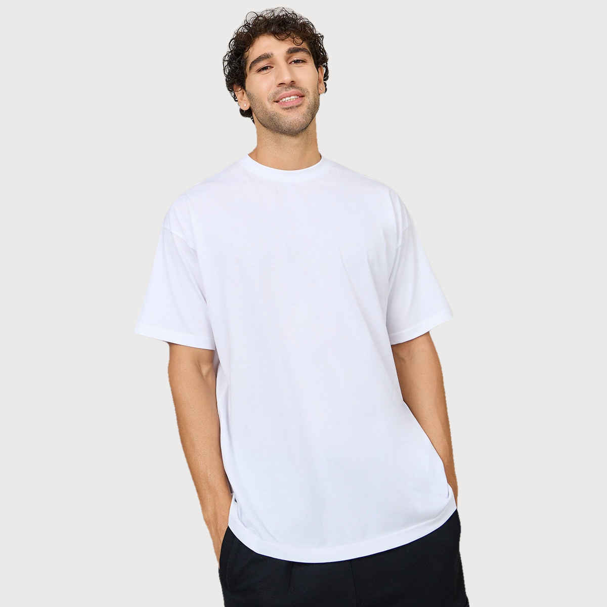 Styli Men's Oversized Tee with Back Print | White - M